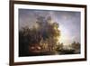 River Landscape with Rustics and Horses, C1860-Edward Charles Williams-Framed Giclee Print