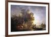 River Landscape with Rustics and Horses, C1860-Edward Charles Williams-Framed Giclee Print