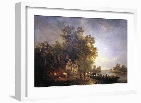 River Landscape with Rustics and Horses, C1860-Edward Charles Williams-Framed Giclee Print