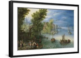 River Landscape-Pieter Bruegel the Elder-Framed Premium Giclee Print