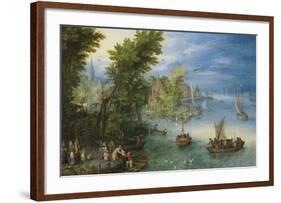 River Landscape-Pieter Bruegel the Elder-Framed Premium Giclee Print