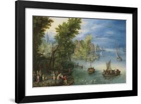River Landscape-Pieter Bruegel the Elder-Framed Premium Giclee Print