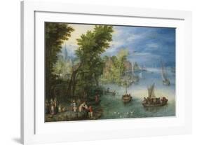 River Landscape-Pieter Bruegel the Elder-Framed Premium Giclee Print