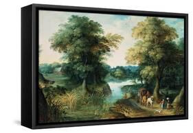 River Landscape-Jan Brueghel the Elder-Framed Stretched Canvas