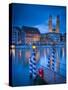 River Limmat and Grossmunster Church, Zurich, Switzerland-Jon Arnold-Stretched Canvas