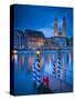 River Limmat and Grossmunster Church, Zurich, Switzerland-Jon Arnold-Stretched Canvas