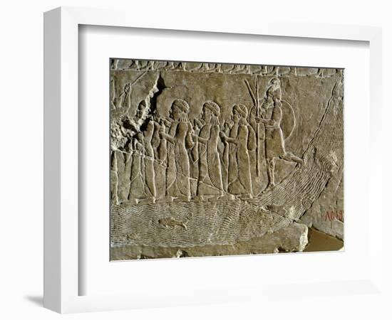 River Lined by Men, Relief from Nineveh, Iraq-null-Framed Giclee Print