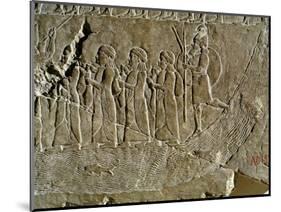 River Lined by Men, Relief from Nineveh, Iraq-null-Mounted Giclee Print