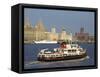 River Mersey Ferry and the Three Graces, Liverpool, Merseyside, England, United Kingdom, Europe-Charles Bowman-Framed Stretched Canvas