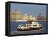 River Mersey Ferry and the Three Graces, Liverpool, Merseyside, England, United Kingdom, Europe-Charles Bowman-Framed Stretched Canvas