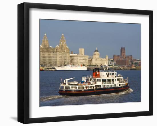 River Mersey Ferry and the Three Graces, Liverpool, Merseyside, England, United Kingdom, Europe-Charles Bowman-Framed Photographic Print