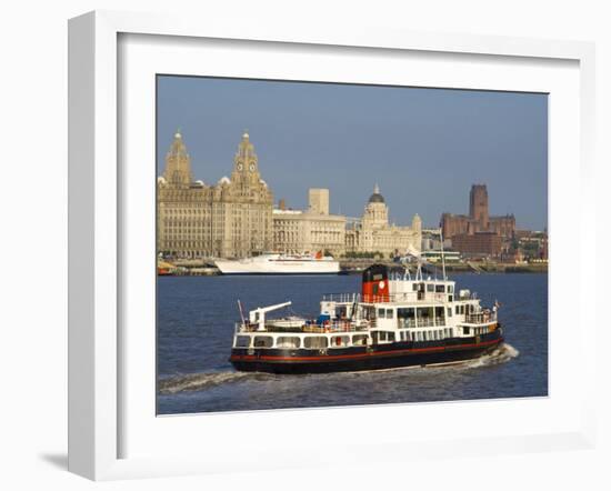 River Mersey Ferry and the Three Graces, Liverpool, Merseyside, England, United Kingdom, Europe-Charles Bowman-Framed Photographic Print