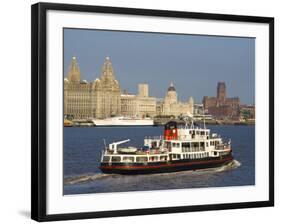 River Mersey Ferry and the Three Graces, Liverpool, Merseyside, England, United Kingdom, Europe-Charles Bowman-Framed Photographic Print