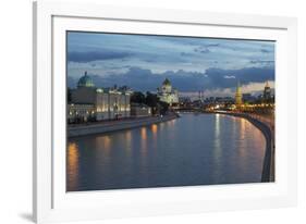 River Moskva and the Cathedral of Christ the Redeemer and the Kremlin at Night, Moscow, Russia-Martin Child-Framed Photographic Print