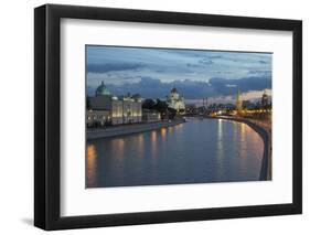 River Moskva and the Cathedral of Christ the Redeemer and the Kremlin at Night, Moscow, Russia-Martin Child-Framed Photographic Print