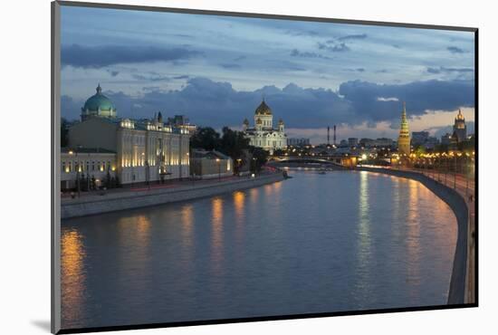 River Moskva and the Cathedral of Christ the Redeemer and the Kremlin at Night, Moscow, Russia-Martin Child-Mounted Photographic Print