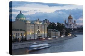 River Moskva and the Cathedral of Christ the Redeemer at Night, Moscow, Russia, Europe-Martin Child-Stretched Canvas