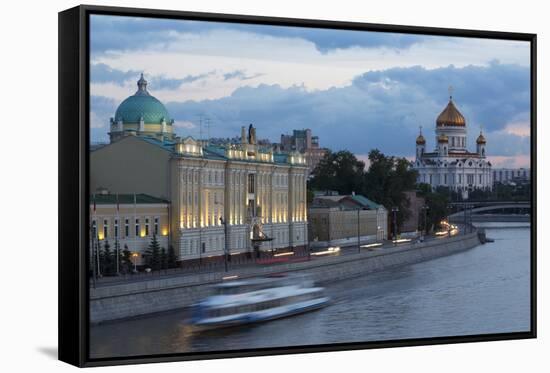 River Moskva and the Cathedral of Christ the Redeemer at Night, Moscow, Russia, Europe-Martin Child-Framed Stretched Canvas