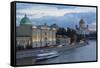 River Moskva and the Cathedral of Christ the Redeemer at Night, Moscow, Russia, Europe-Martin Child-Framed Stretched Canvas