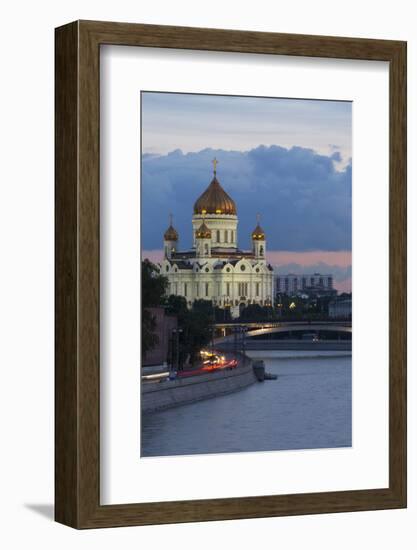 River Moskva and the Cathedral of Christ the Redeemer at Night, Moscow, Russia, Europe-Martin Child-Framed Photographic Print