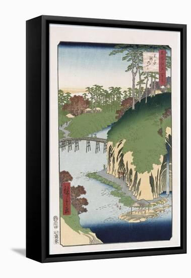 River of Waterfalls, Oji', from the Series 'One Hundred Views of Famous Places in Edo'-Utagawa Hiroshige-Framed Stretched Canvas