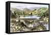 River Operations at Murderer's Bar during the California Gold Rush, c.1850-null-Framed Stretched Canvas