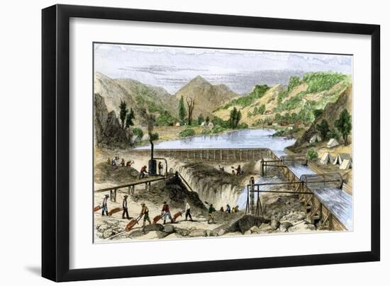 River Operations at Murderer's Bar during the California Gold Rush, c.1850-null-Framed Giclee Print