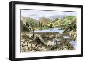 River Operations at Murderer's Bar during the California Gold Rush, c.1850-null-Framed Giclee Print