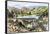 River Operations at Murderer's Bar during the California Gold Rush, c.1850-null-Framed Stretched Canvas