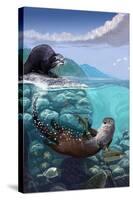 River Otters - Underwater Scene-Lantern Press-Stretched Canvas