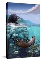 River Otters - Underwater Scene-Lantern Press-Stretched Canvas