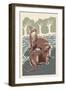 River Otters - Woodblock Print-Lantern Press-Framed Art Print