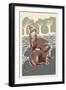 River Otters - Woodblock Print-Lantern Press-Framed Art Print