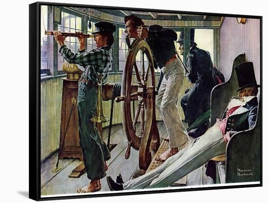 "River Pilot", September 21,1940-Norman Rockwell-Framed Stretched Canvas