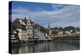 River Reuss and Kapellbrucke, Hofkircke Beyond, Lucerne, Switzerland, Europe-James Emmerson-Stretched Canvas