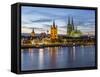 River Rhine, and Cathedral (Dom), Cologne (Koln), North Rhine Westphalia, Germany-Gavin Hellier-Framed Stretched Canvas