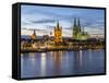 River Rhine, and Cathedral (Dom), Cologne (Koln), North Rhine Westphalia, Germany-Gavin Hellier-Framed Stretched Canvas