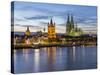 River Rhine, and Cathedral (Dom), Cologne (Koln), North Rhine Westphalia, Germany-Gavin Hellier-Stretched Canvas