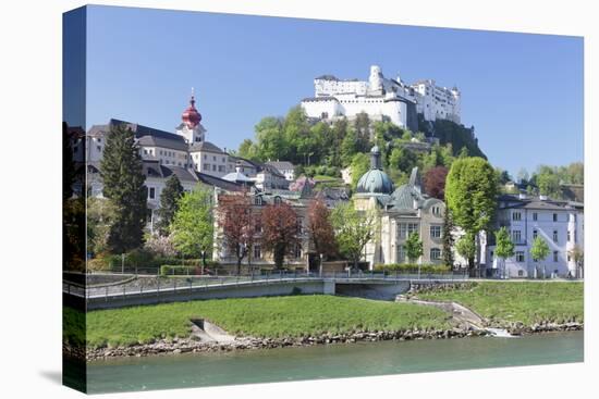 River Salzach with Hohensalzburg Castle and Kajetanerkirche Church-Markus Lange-Stretched Canvas