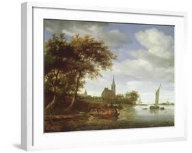 River Scene, 1663-Salomon van Ruisdael or Ruysdael-Framed Giclee Print