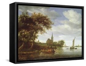 River Scene, 1663-Salomon van Ruisdael or Ruysdael-Framed Stretched Canvas