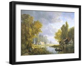 River Scene in France-Charles Kuwasseg-Framed Giclee Print