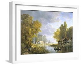 River Scene in France-Charles Kuwasseg-Framed Giclee Print