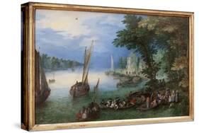 River Scene or the Barkage, Oil Painting on Copper by Jan Brueghel, Dit Brueghel De Velours (1568-1-Jan the Elder Brueghel-Stretched Canvas