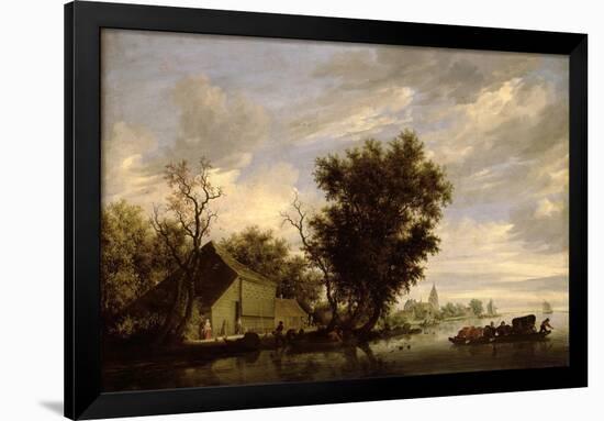 River Scene with a Ferry Boat-Salomon van Ruisdael or Ruysdael-Framed Giclee Print