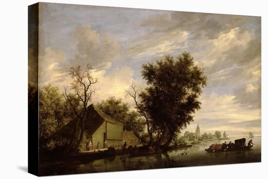 River Scene with a Ferry Boat-Salomon van Ruisdael or Ruysdael-Stretched Canvas
