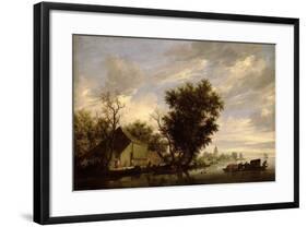 River Scene with a Ferry Boat-Salomon van Ruisdael or Ruysdael-Framed Giclee Print