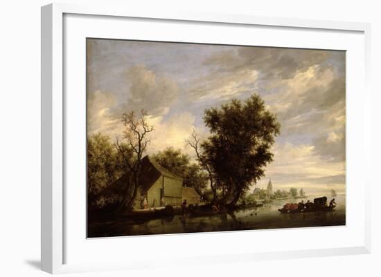 River Scene with a Ferry Boat-Salomon van Ruisdael or Ruysdael-Framed Giclee Print