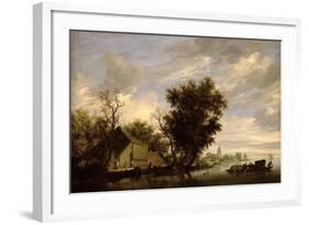 River Scene with a Ferry Boat-Salomon van Ruisdael or Ruysdael-Framed Giclee Print