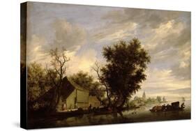 River Scene with a Ferry Boat-Salomon van Ruisdael or Ruysdael-Stretched Canvas